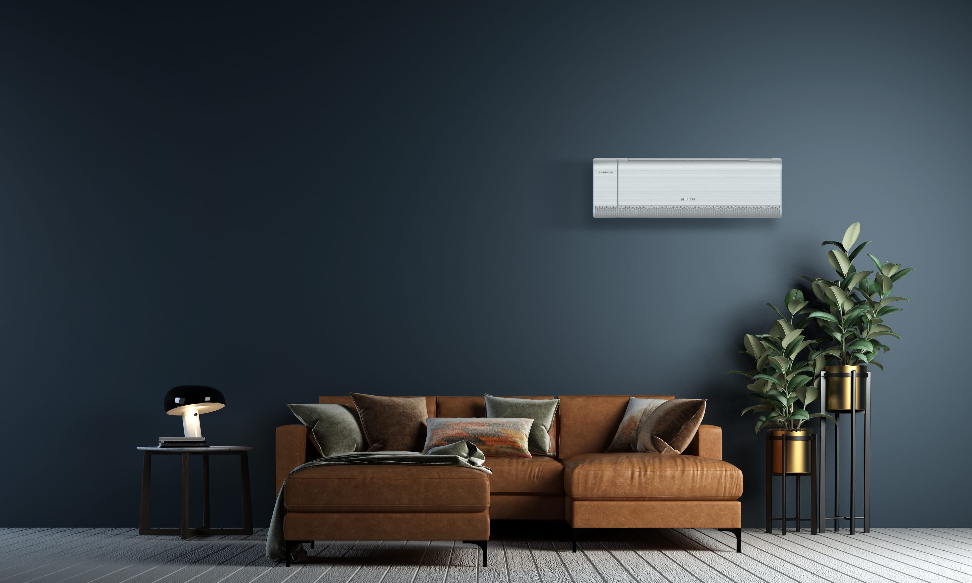 Premium-Wohnzimmer mit clean installierter Inneneinheit